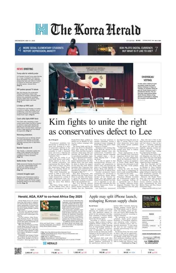Prima-pagina-The-Korea-Herald-oggi-edizione-di-oggi-20250521