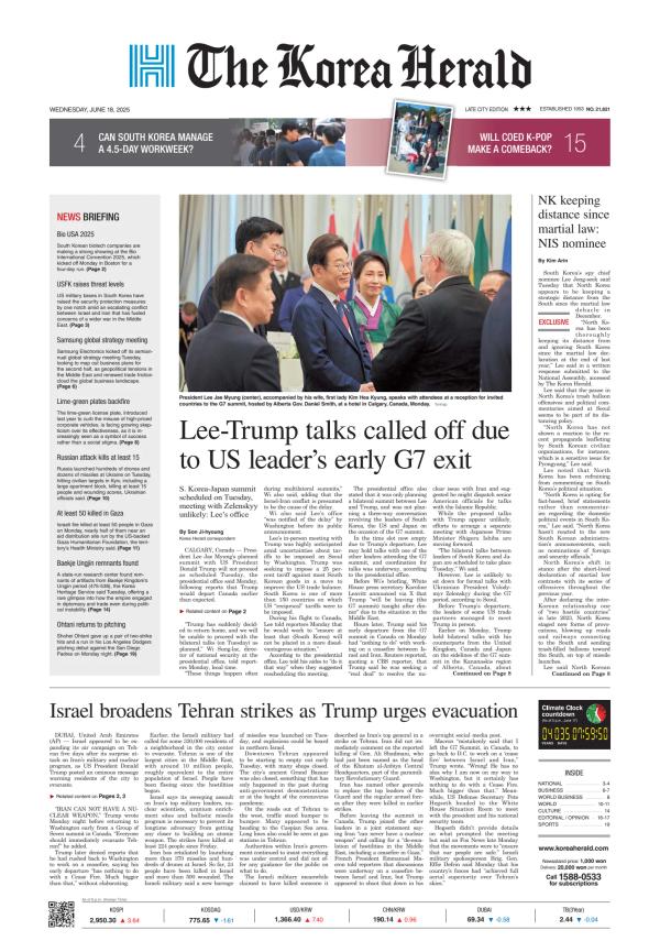 Prima-pagina-The-Korea-Herald-oggi-edizione-di-oggi-20250618