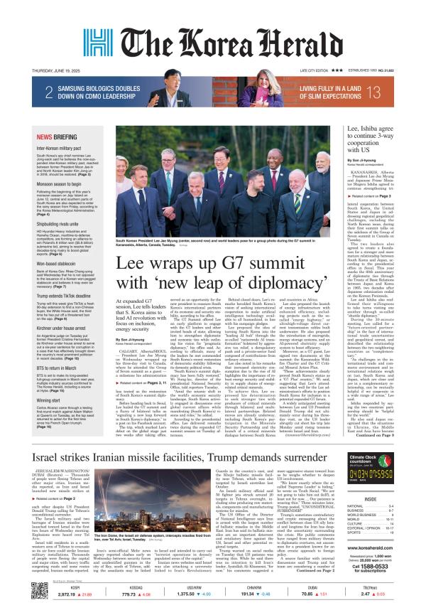Prima-pagina-The-Korea-Herald-oggi-edizione-di-oggi-20250619