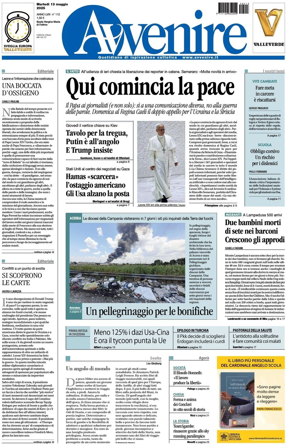 Prima-pagina-avvenire-edizione-di-oggi-13-05-2025
