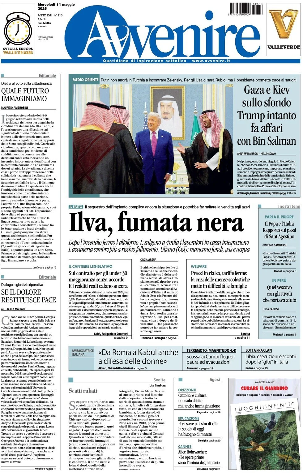 Prima-pagina-avvenire-edizione-di-oggi-14-05-2025