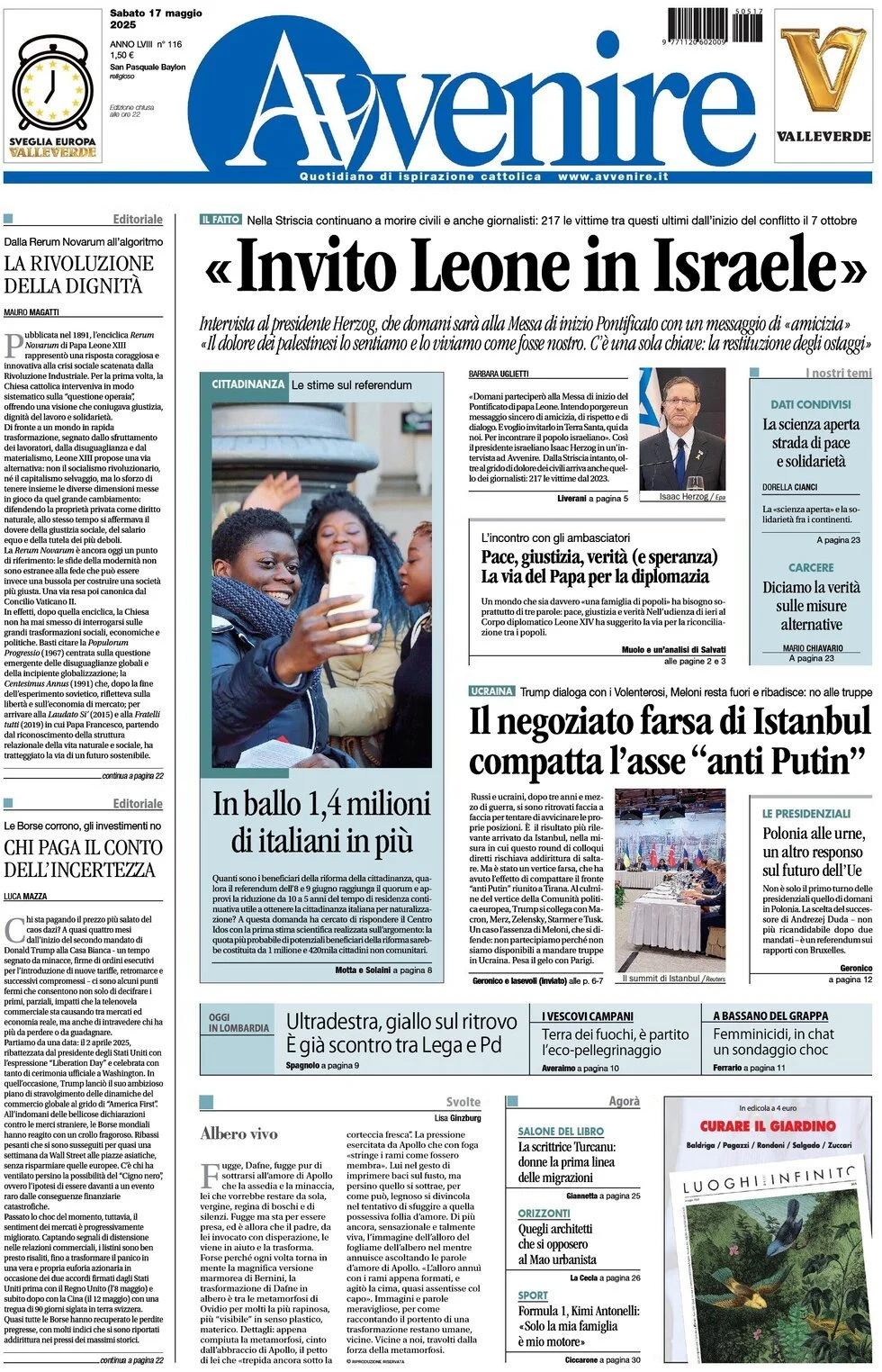 Prima-pagina-avvenire-edizione-di-oggi-17-05-2025