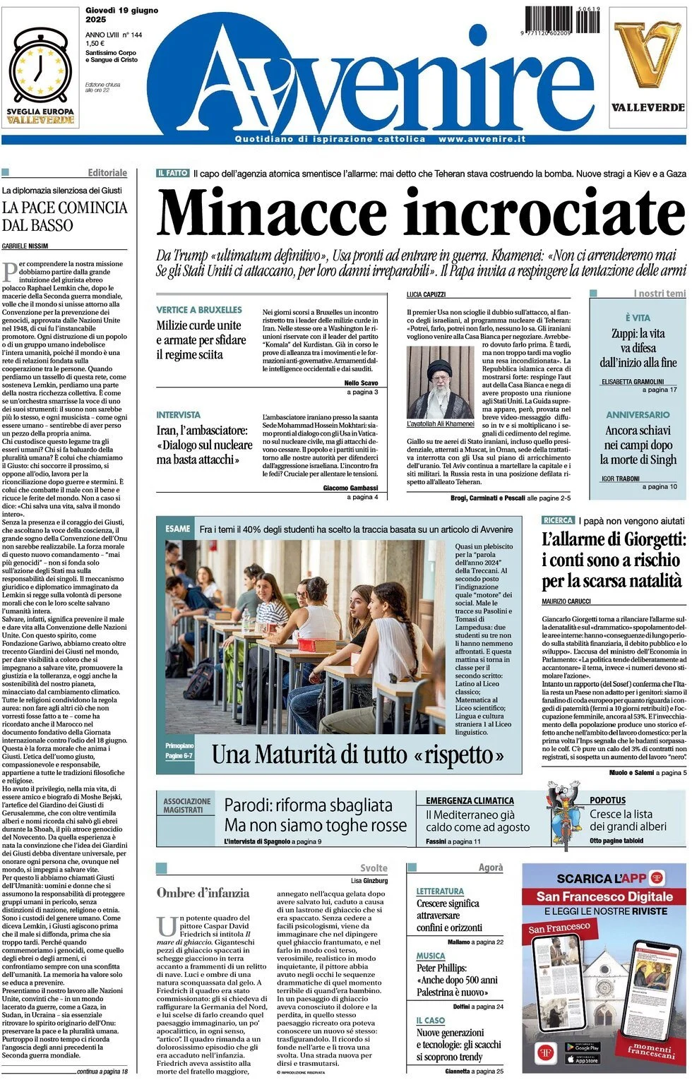 Prima-pagina-avvenire-edizione-di-oggi-19-06-2025