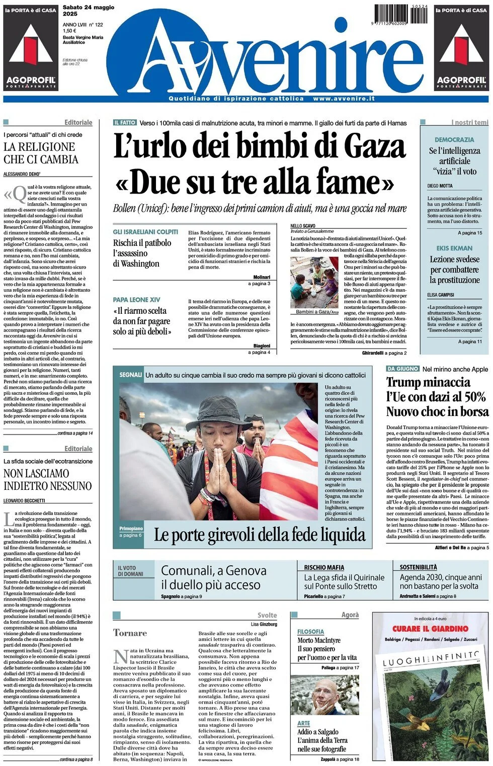 Prima-pagina-avvenire-edizione-di-oggi-24-05-2025