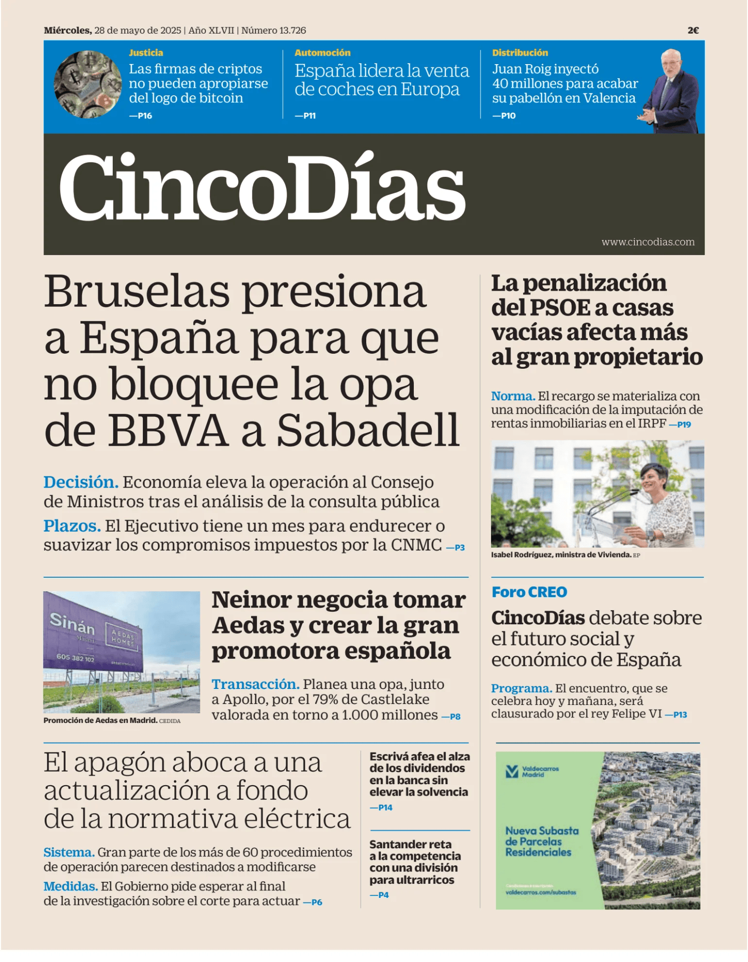 Prima-pagina-cinco-dias-oggi-edizione-di-oggi-20250528