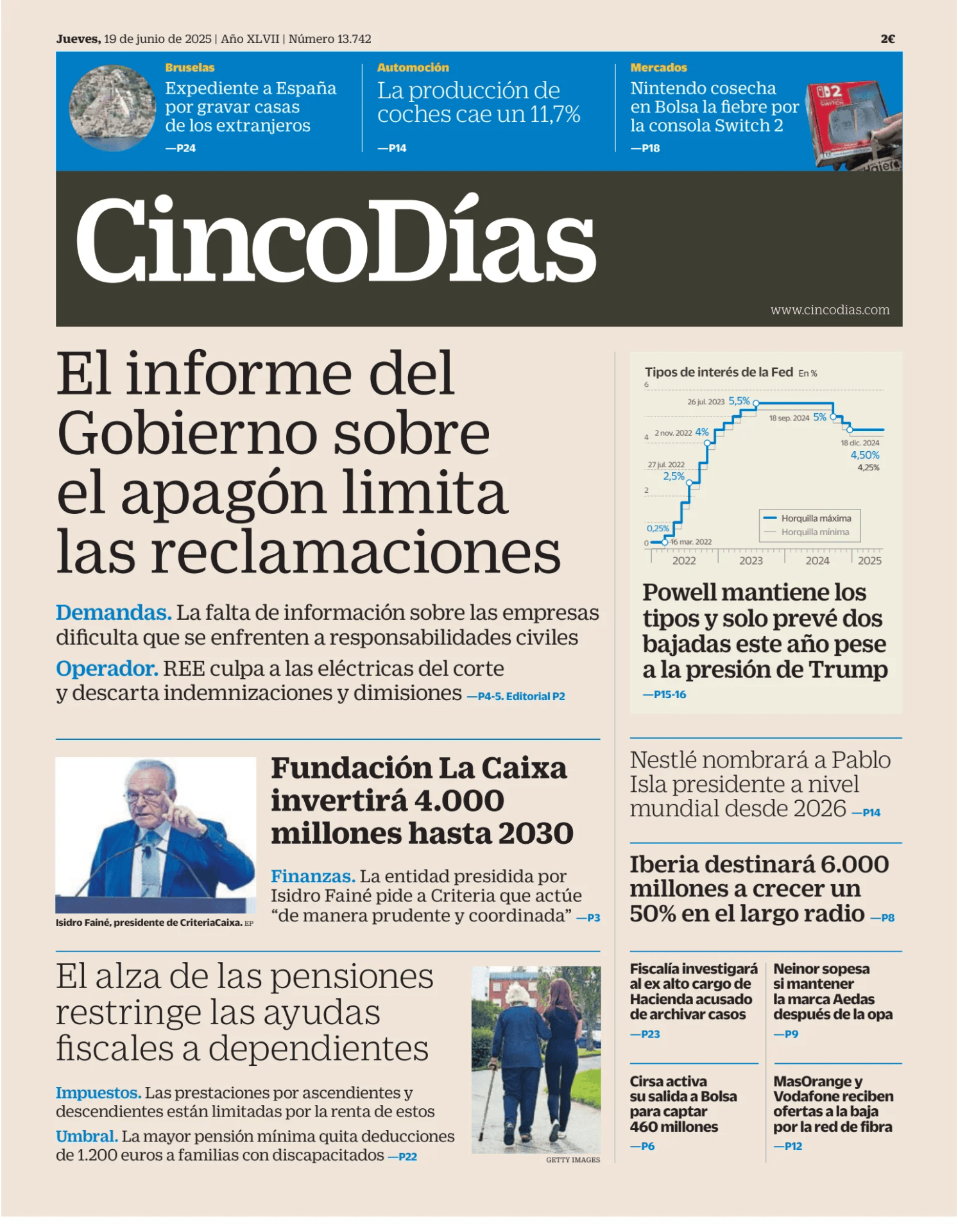 Prima-pagina-cinco-dias-oggi-edizione-di-oggi-20250619