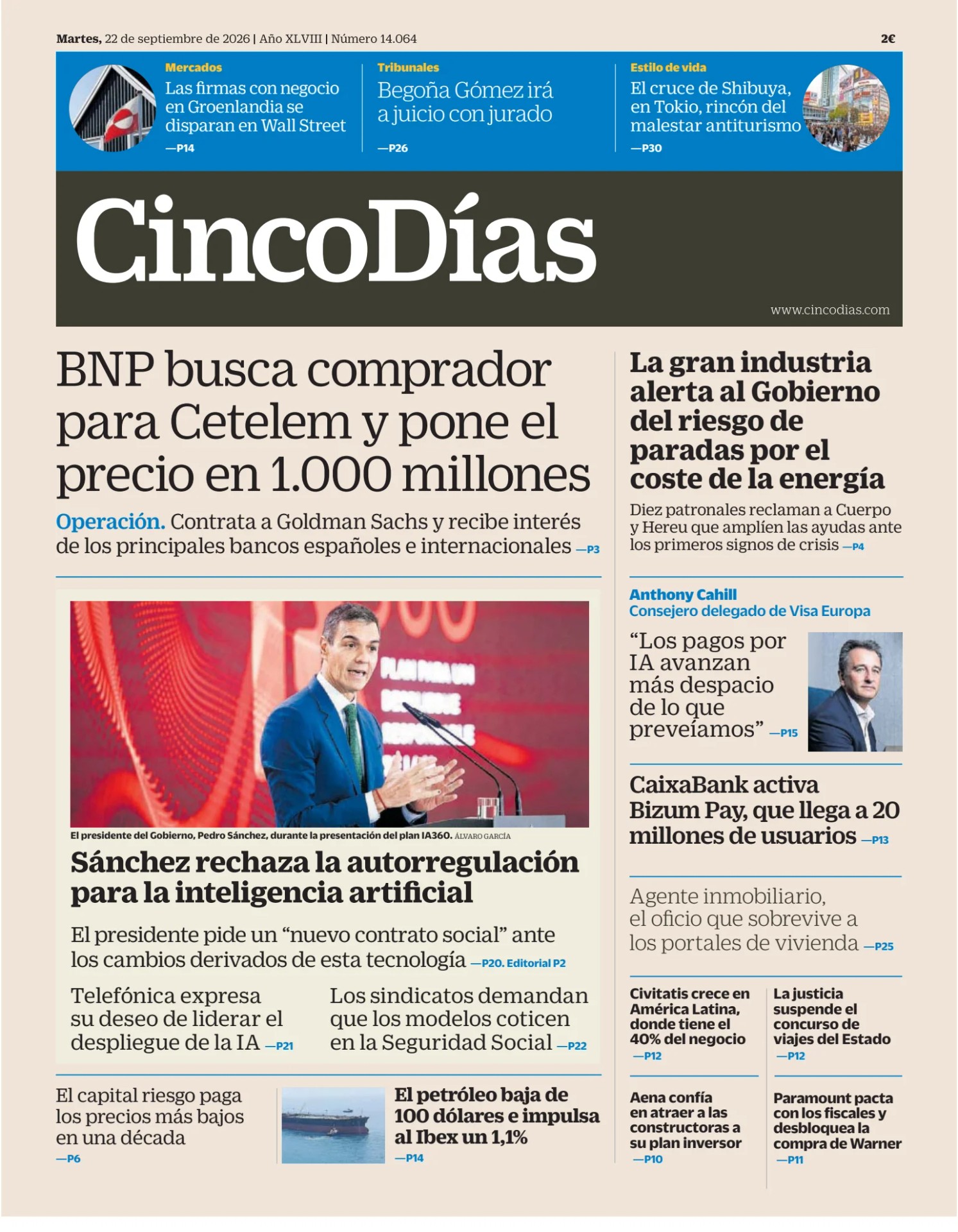 Prima-pagina-cinco-dias-oggi-edizione-di-oggi-20260922