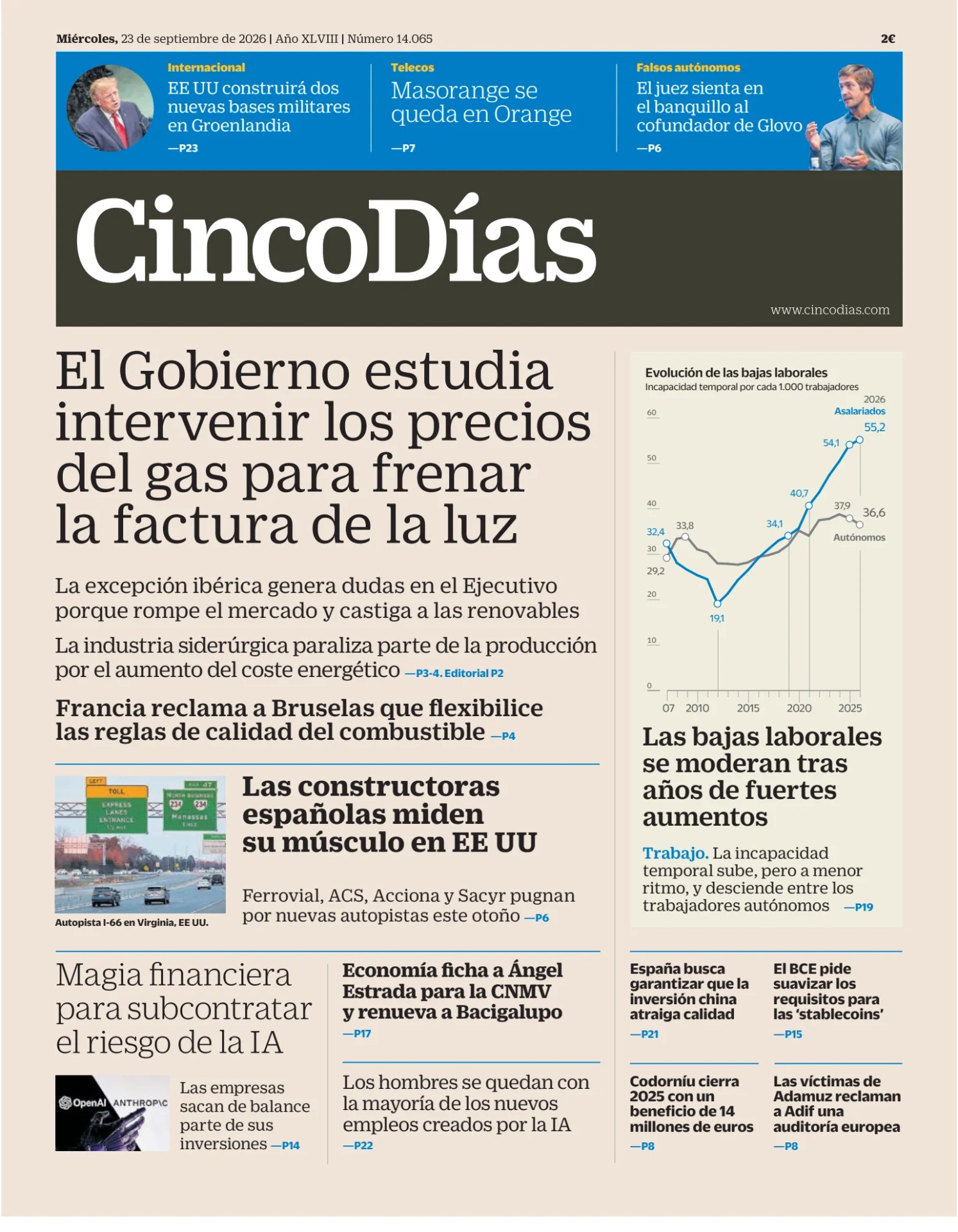 Prima-pagina-cinco-dias-oggi-edizione-di-oggi-20260923