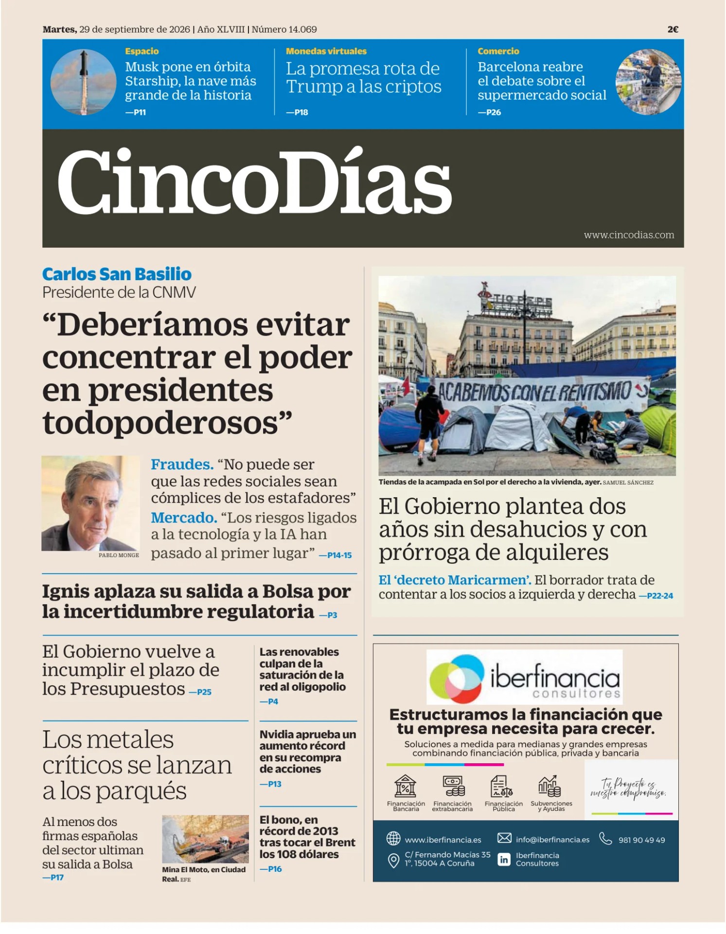 Prima-pagina-cinco-dias-oggi-edizione-di-oggi-20260929