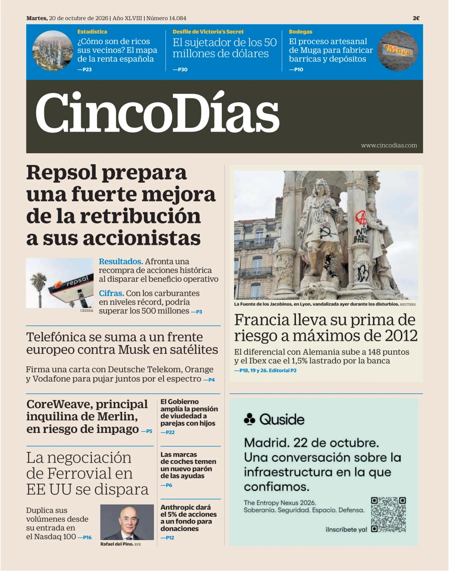 Prima-pagina-cinco-dias-oggi-edizione-di-oggi-20261020