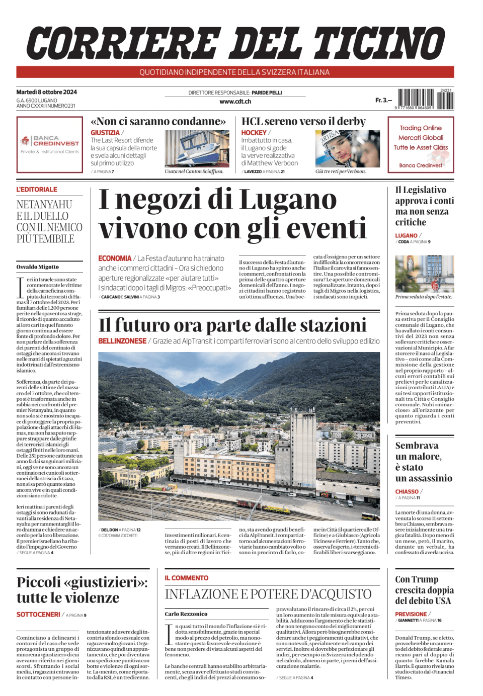 Prima-pagina-corriere-del-ticino-oggi-edizione-di-oggi-20241008