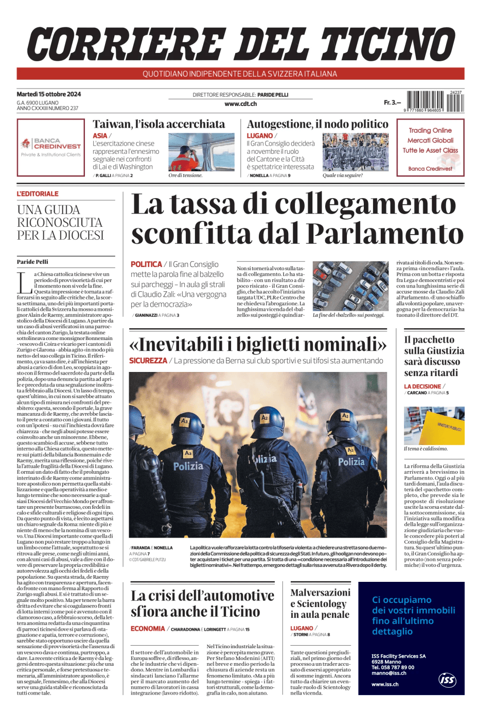 Prima-pagina-corriere-del-ticino-oggi-edizione-di-oggi-20241015