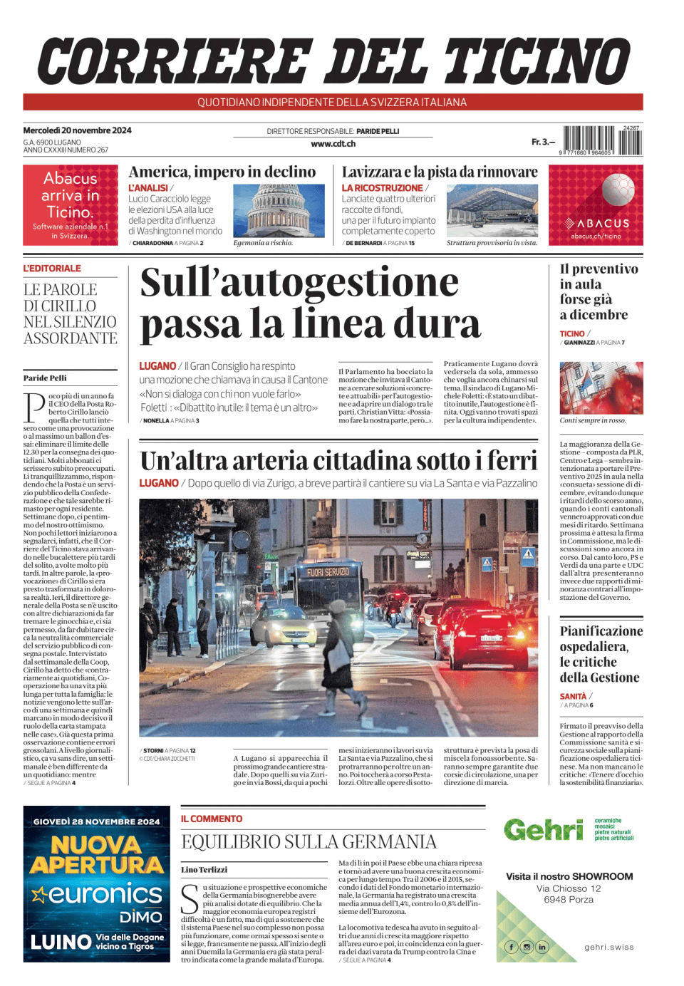 Prima-pagina-corriere-del-ticino-oggi-edizione-di-oggi-20241120