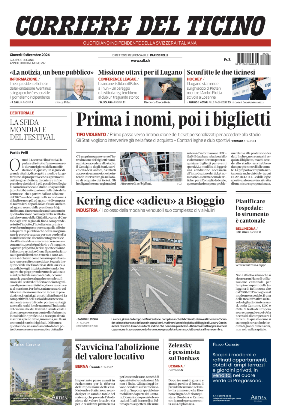 Prima-pagina-corriere-del-ticino-oggi-edizione-di-oggi-20241219