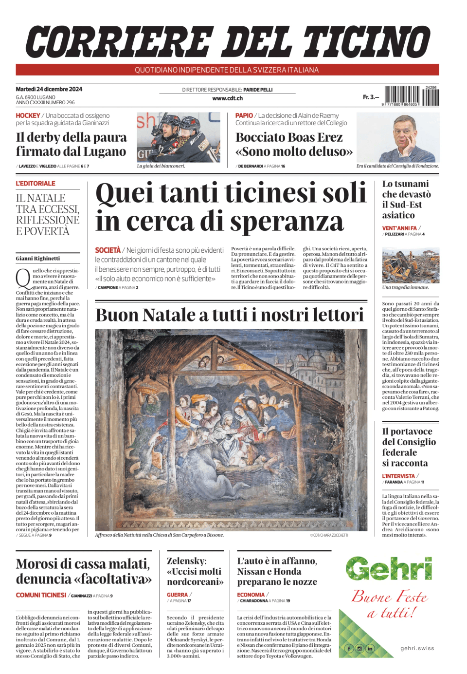 Prima-pagina-corriere-del-ticino-oggi-edizione-di-oggi-20241224