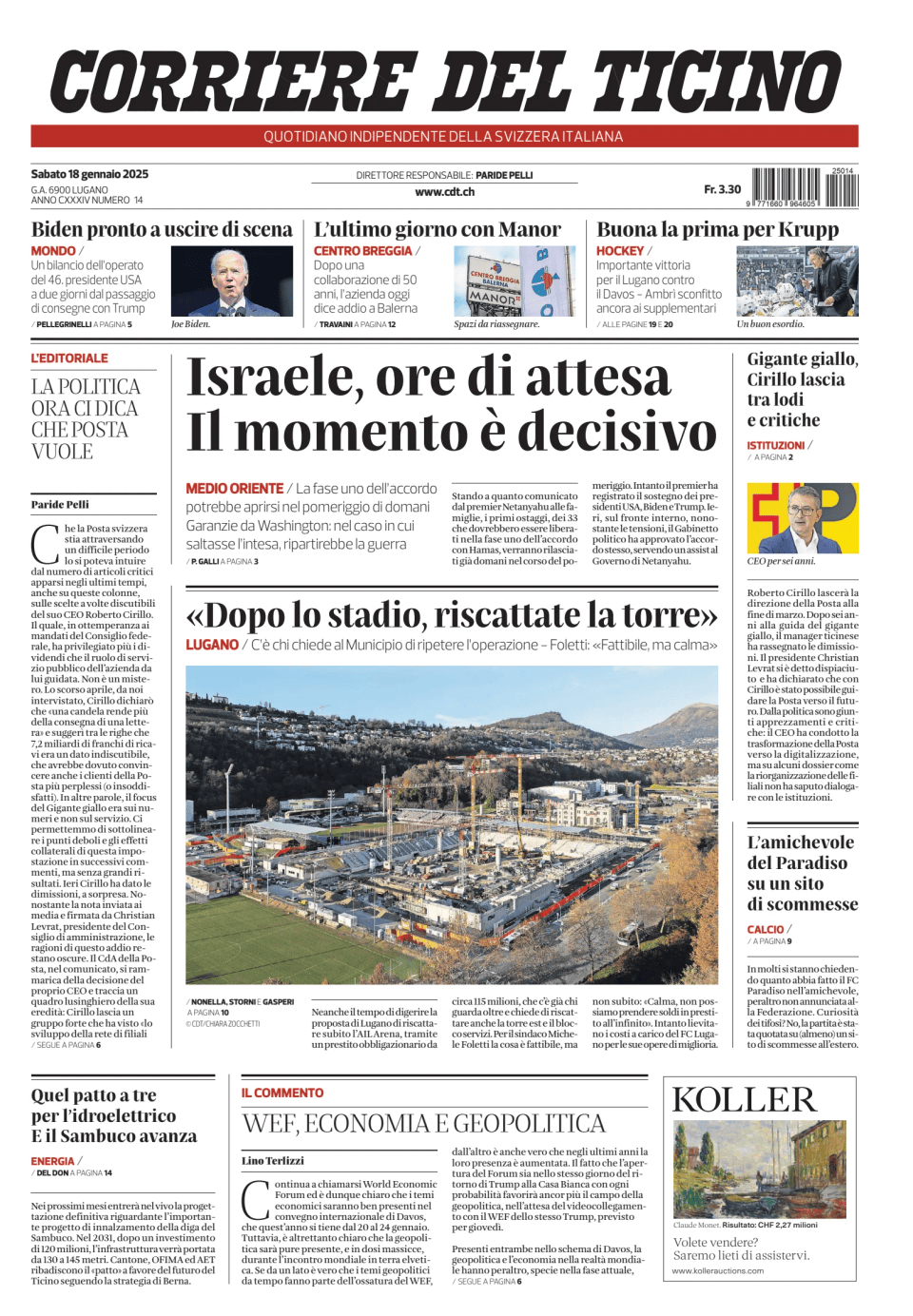 Prima-pagina-corriere-del-ticino-oggi-edizione-di-oggi-20250118