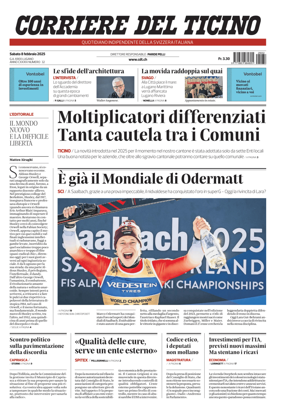 Prima-pagina-corriere-del-ticino-oggi-edizione-di-oggi-20250208