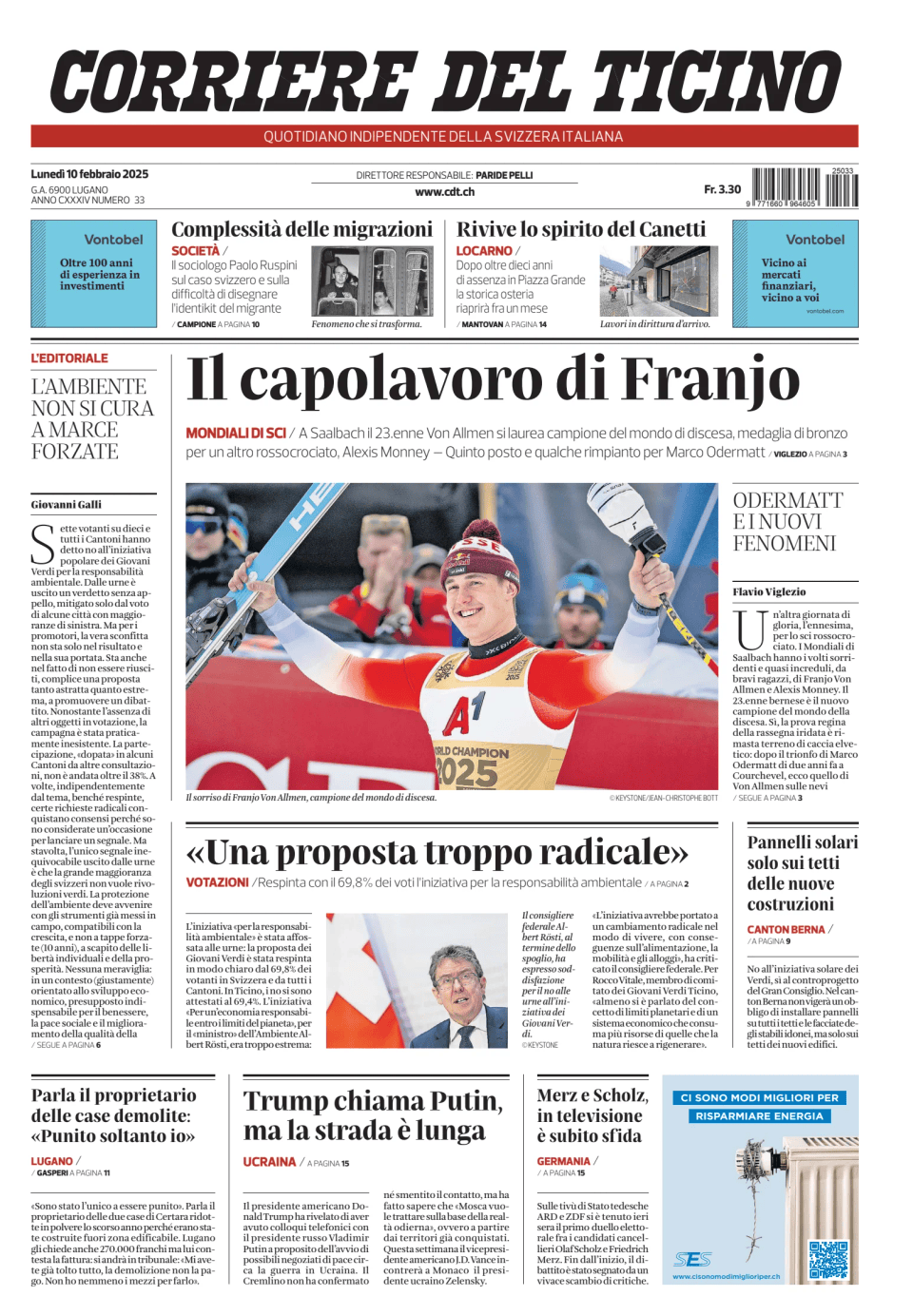 Prima-pagina-corriere-del-ticino-oggi-edizione-di-oggi-20250210