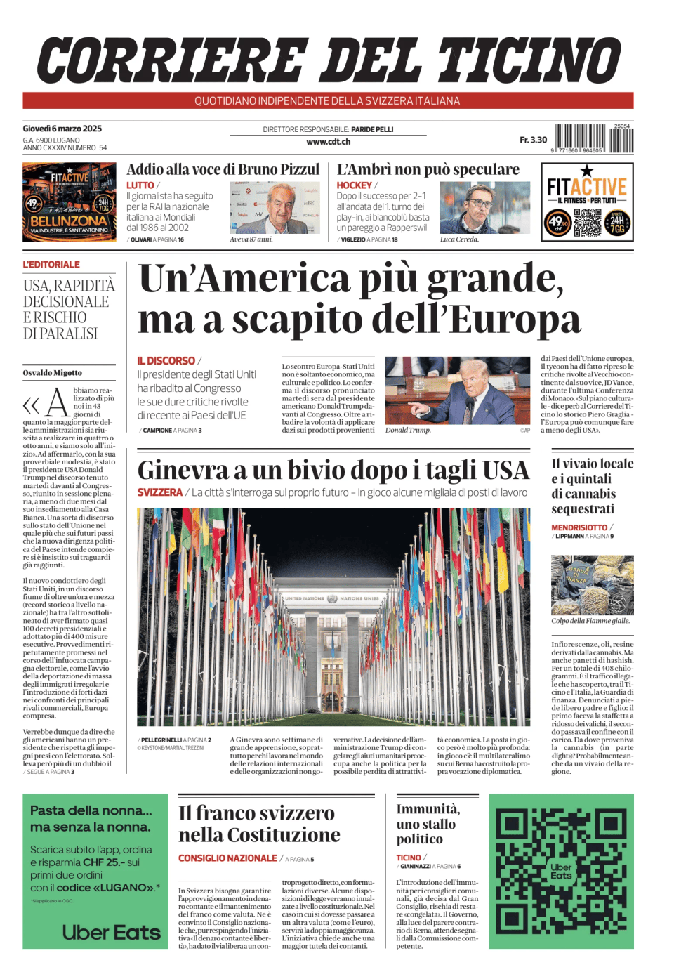 Prima-pagina-corriere-del-ticino-oggi-edizione-di-oggi-20250306
