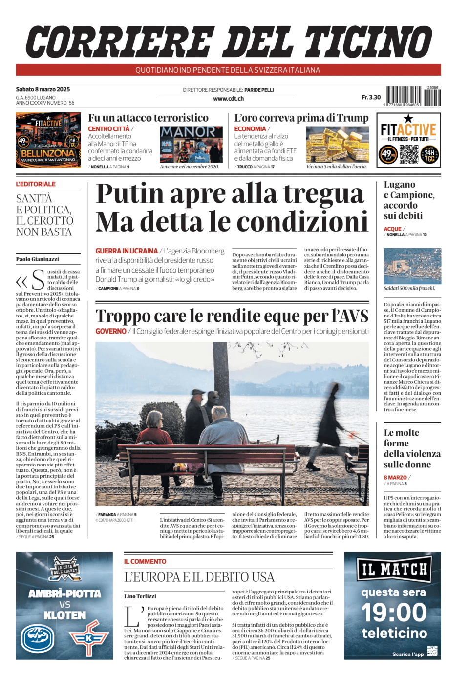 Prima-pagina-corriere-del-ticino-oggi-edizione-di-oggi-20250308