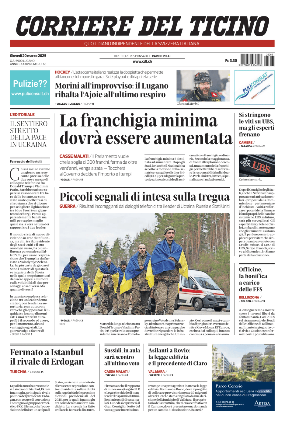 Prima-pagina-corriere-del-ticino-oggi-edizione-di-oggi-20250320