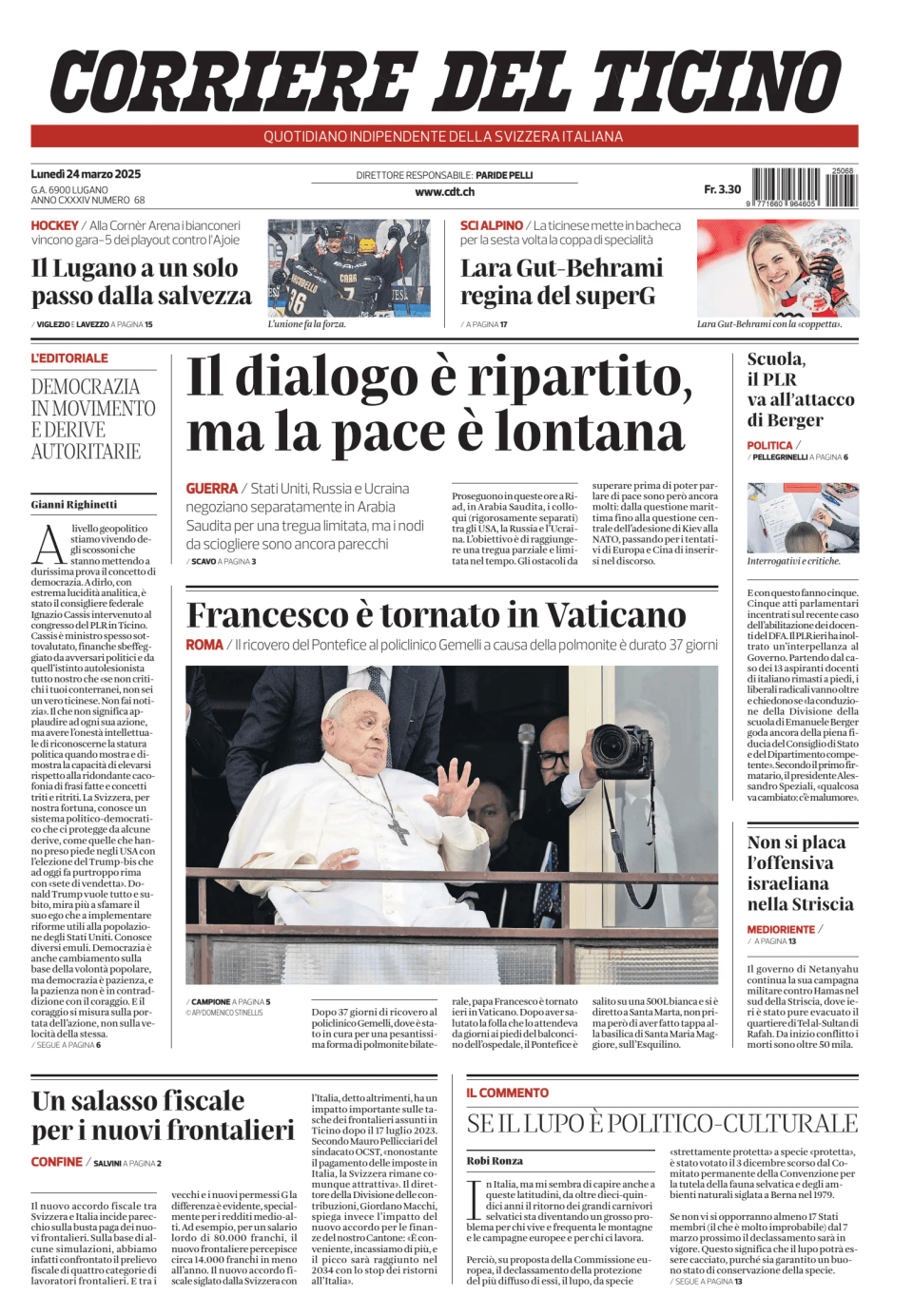 Prima-pagina-corriere-del-ticino-oggi-edizione-di-oggi-20250324