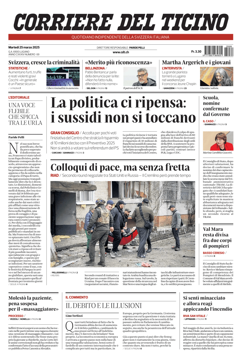 Prima-pagina-corriere-del-ticino-oggi-edizione-di-oggi-20250325