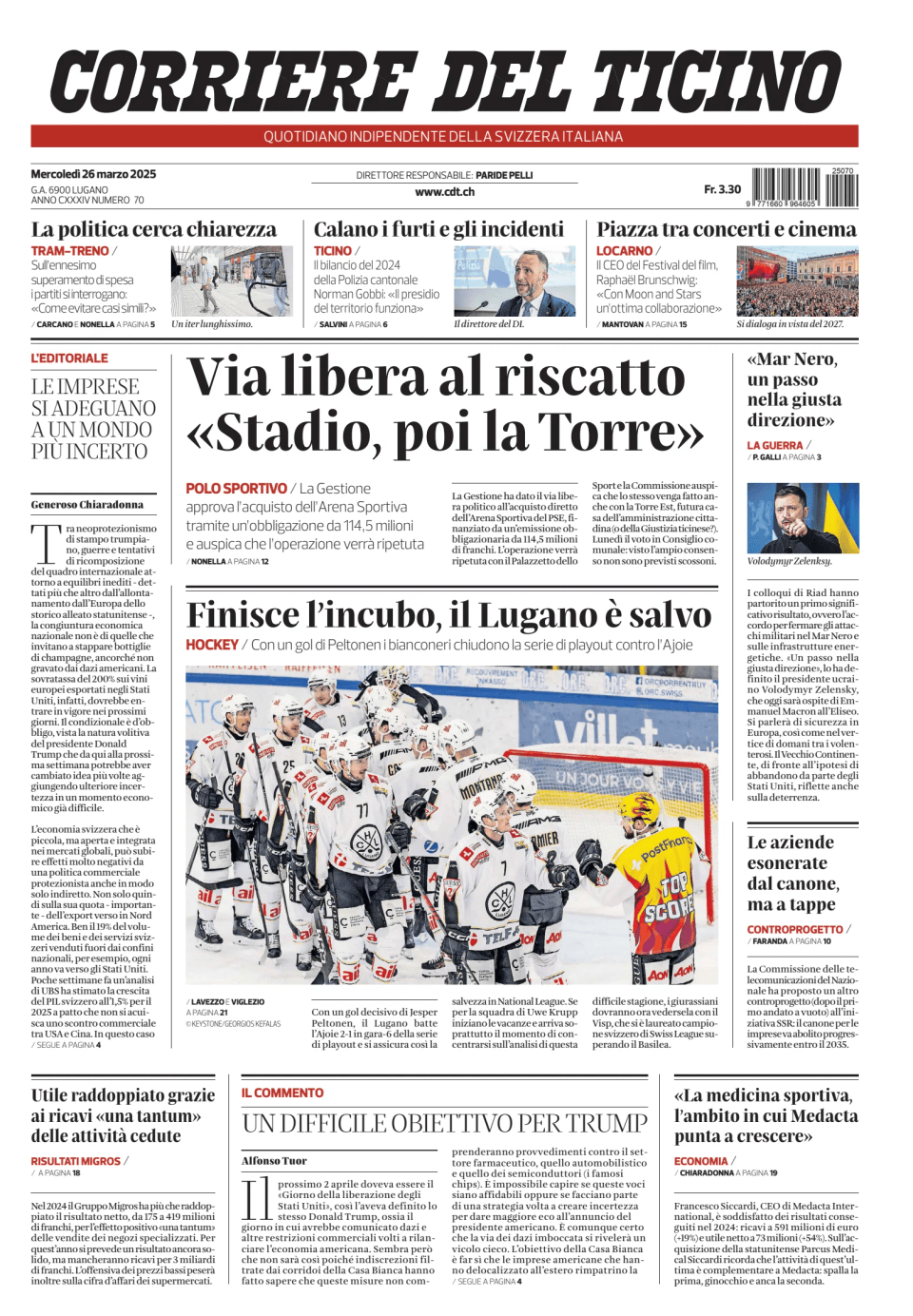 Prima-pagina-corriere-del-ticino-oggi-edizione-di-oggi-20250326