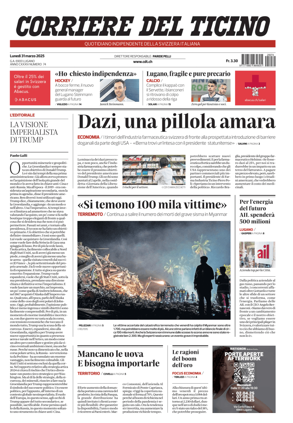 Prima-pagina-corriere-del-ticino-oggi-edizione-di-oggi-20250331