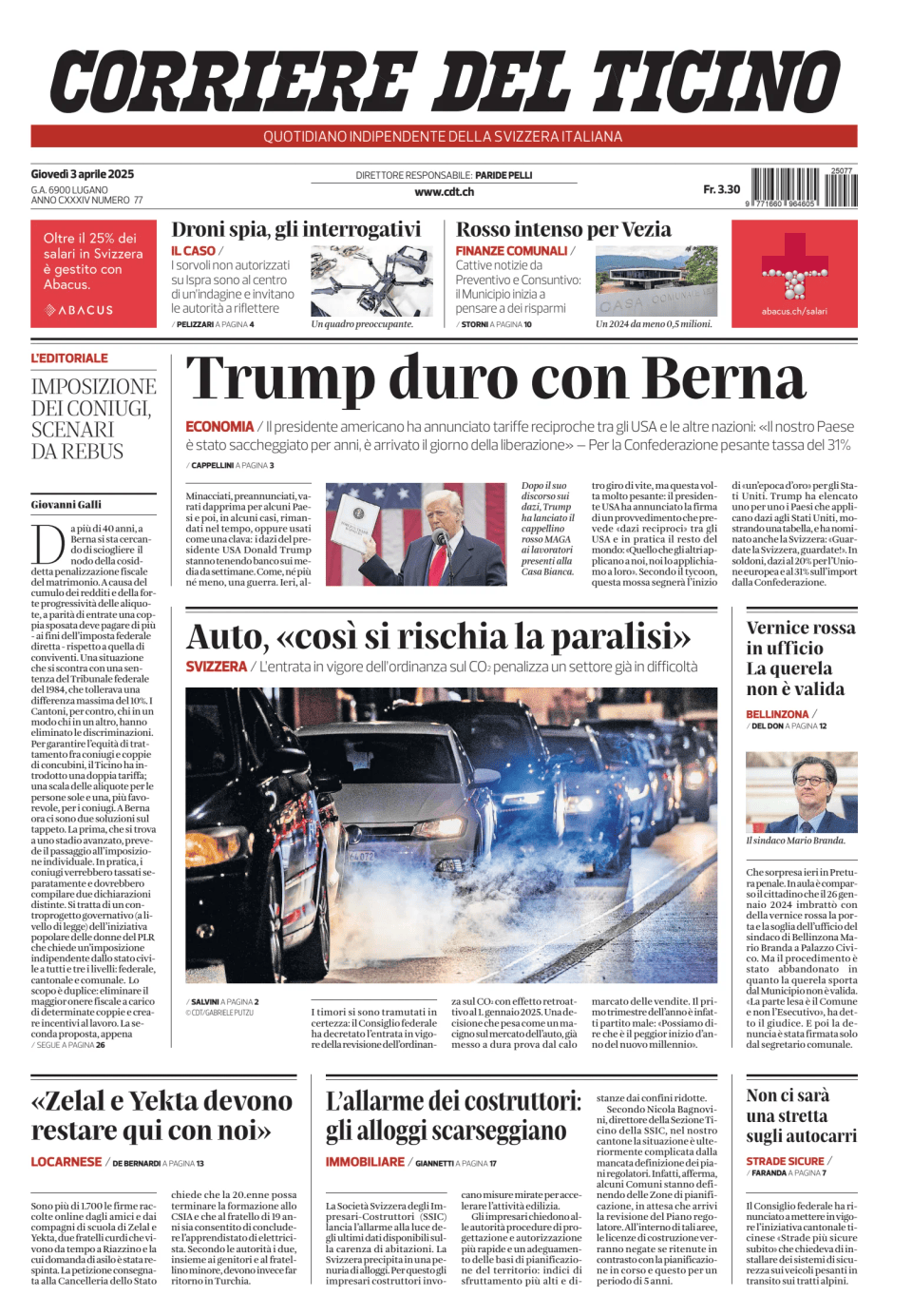 Prima-pagina-corriere-del-ticino-oggi-edizione-di-oggi-20250403