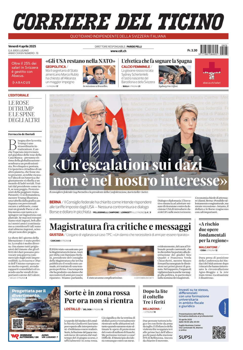 Prima-pagina-corriere-del-ticino-oggi-edizione-di-oggi-20250404