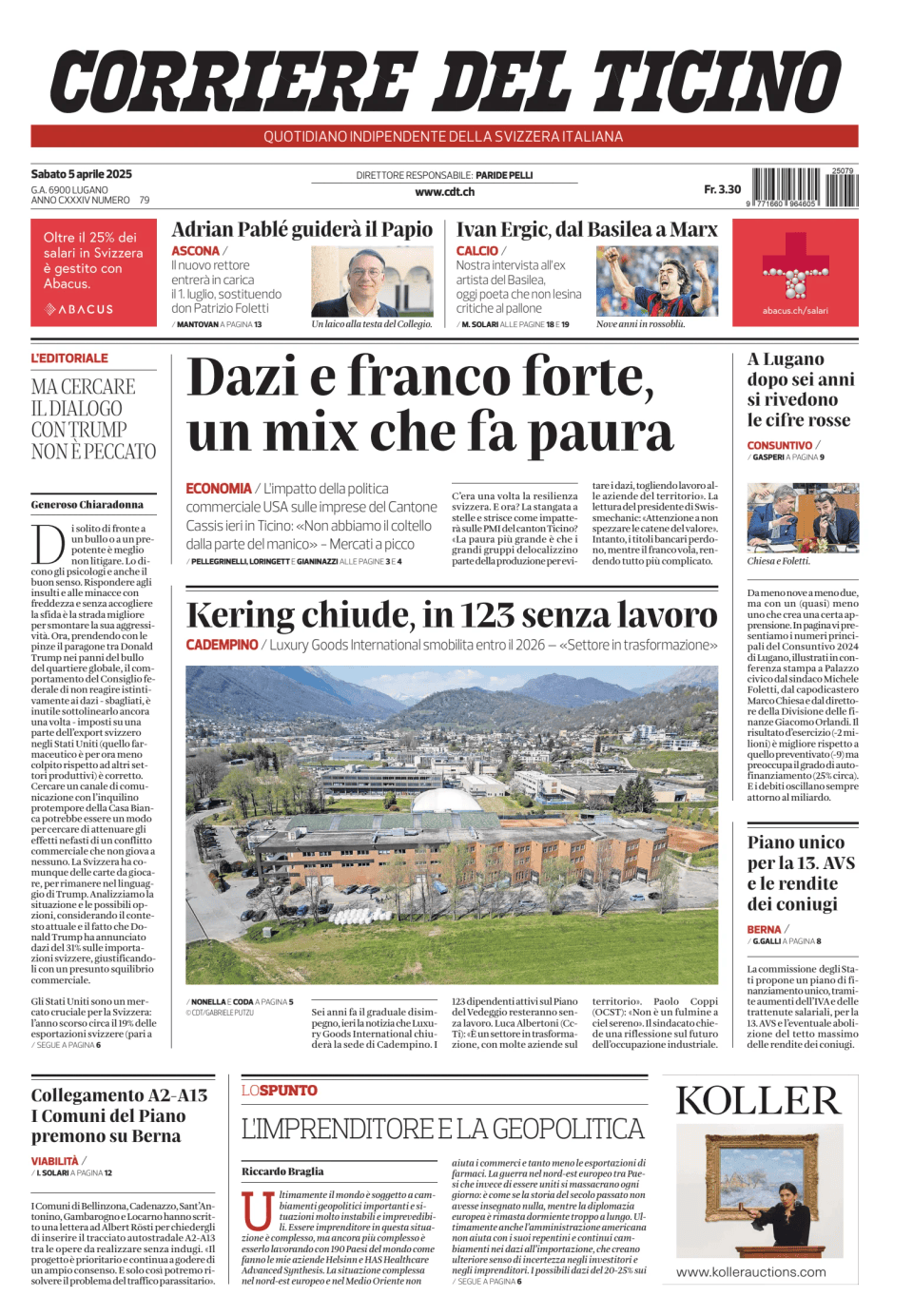Prima-pagina-corriere-del-ticino-oggi-edizione-di-oggi-20250405