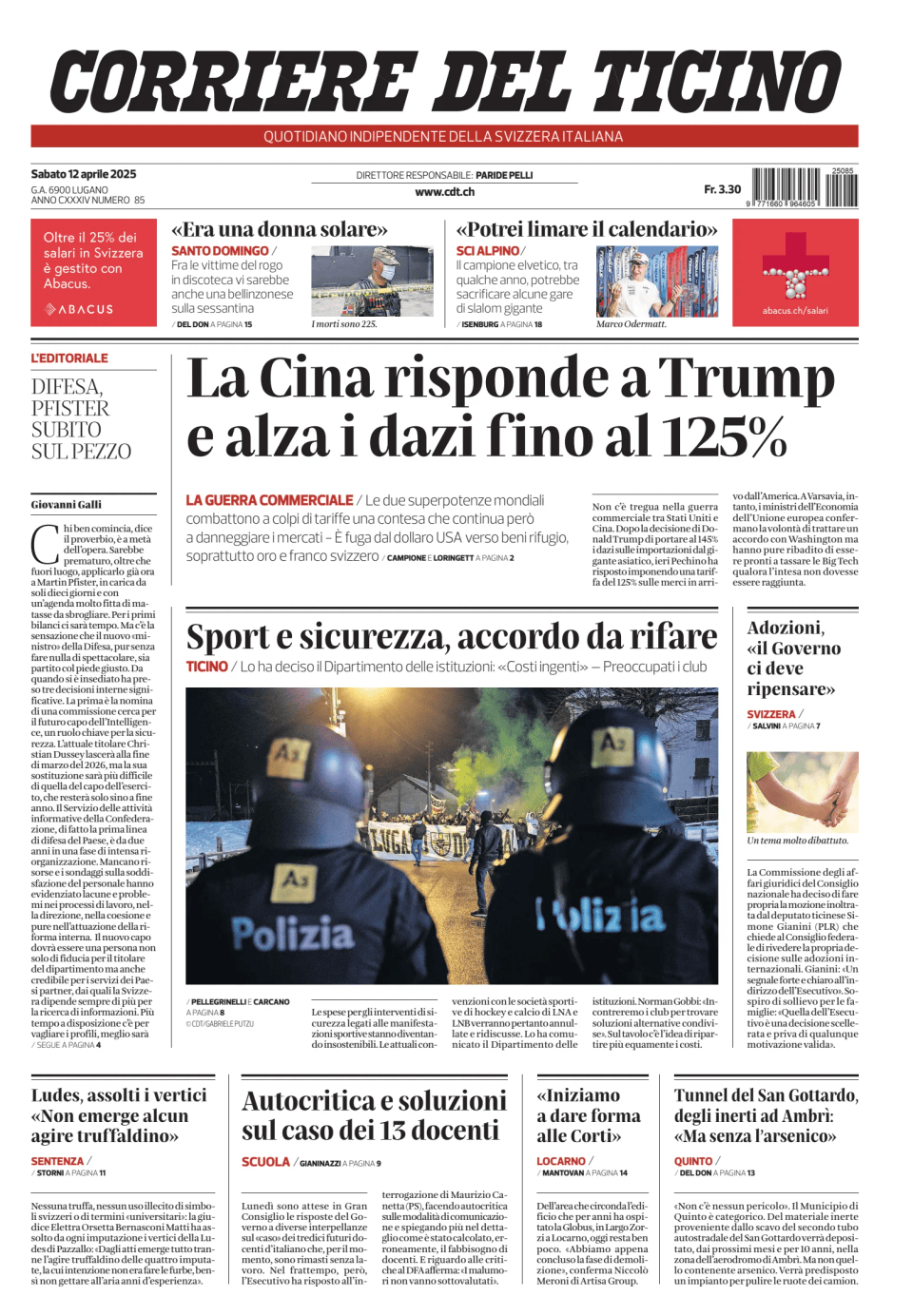 Prima-pagina-corriere-del-ticino-oggi-edizione-di-oggi-20250412