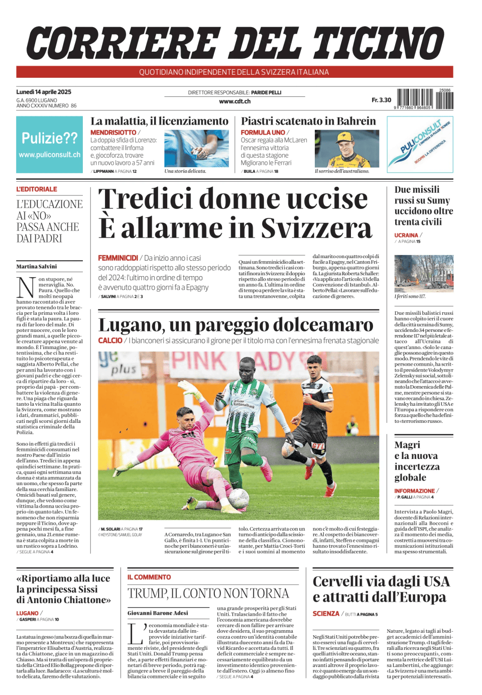 Prima-pagina-corriere-del-ticino-oggi-edizione-di-oggi-20250414