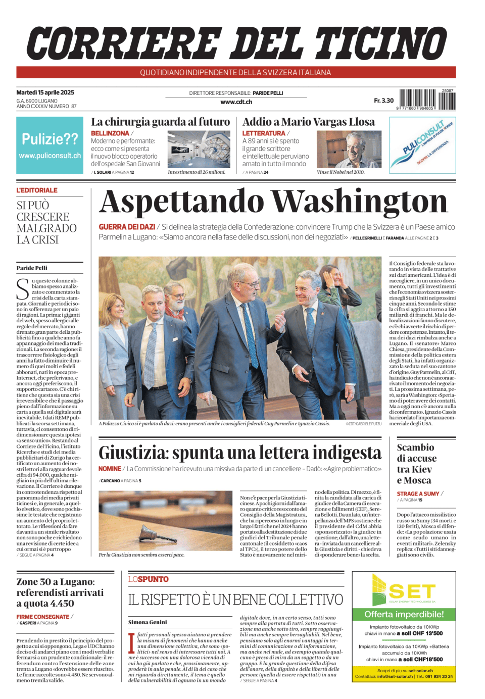 Prima-pagina-corriere-del-ticino-oggi-edizione-di-oggi-20250415