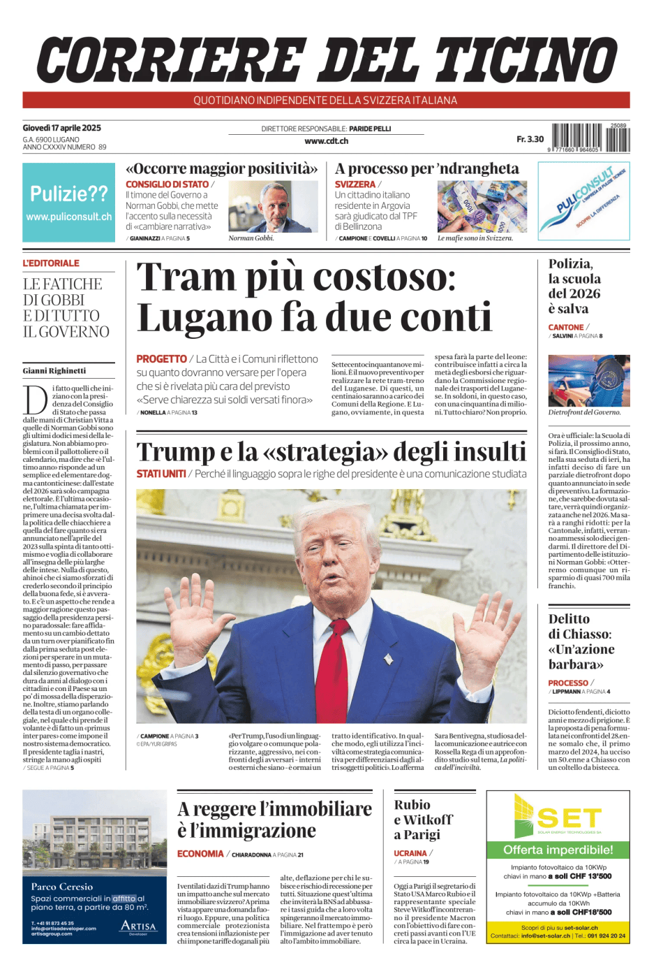 Prima-pagina-corriere-del-ticino-oggi-edizione-di-oggi-20250417