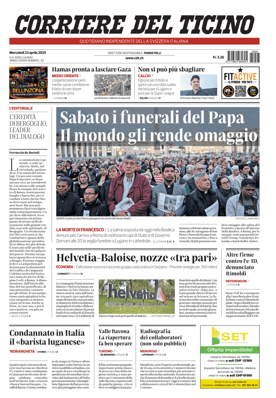 Prima-pagina-corriere-del-ticino-oggi-edizione-di-oggi-20250423
