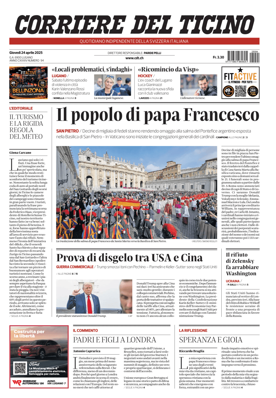 Prima-pagina-corriere-del-ticino-oggi-edizione-di-oggi-20250424