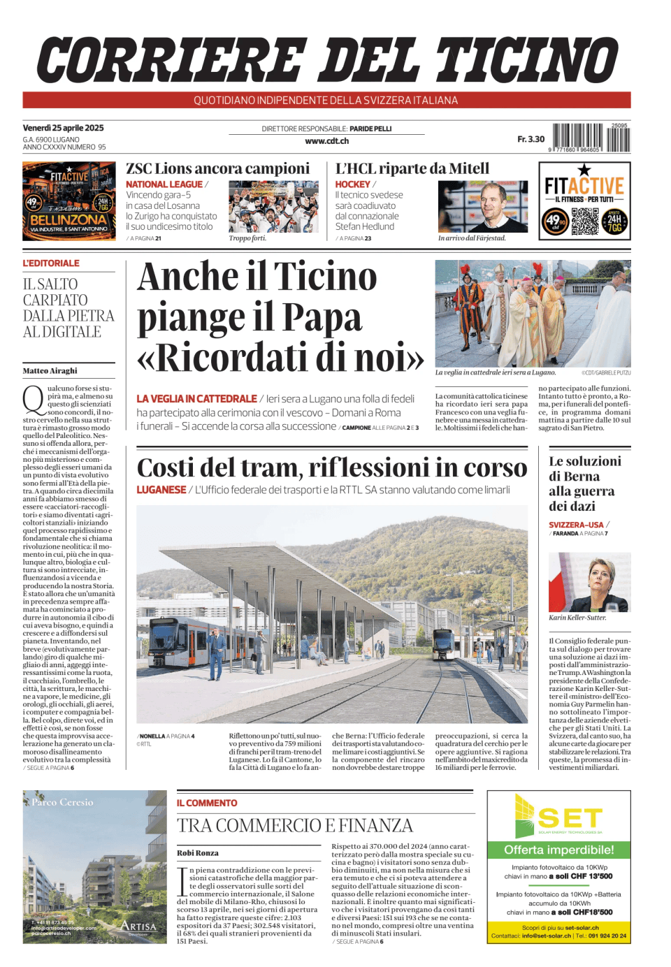 Prima-pagina-corriere-del-ticino-oggi-edizione-di-oggi-20250425