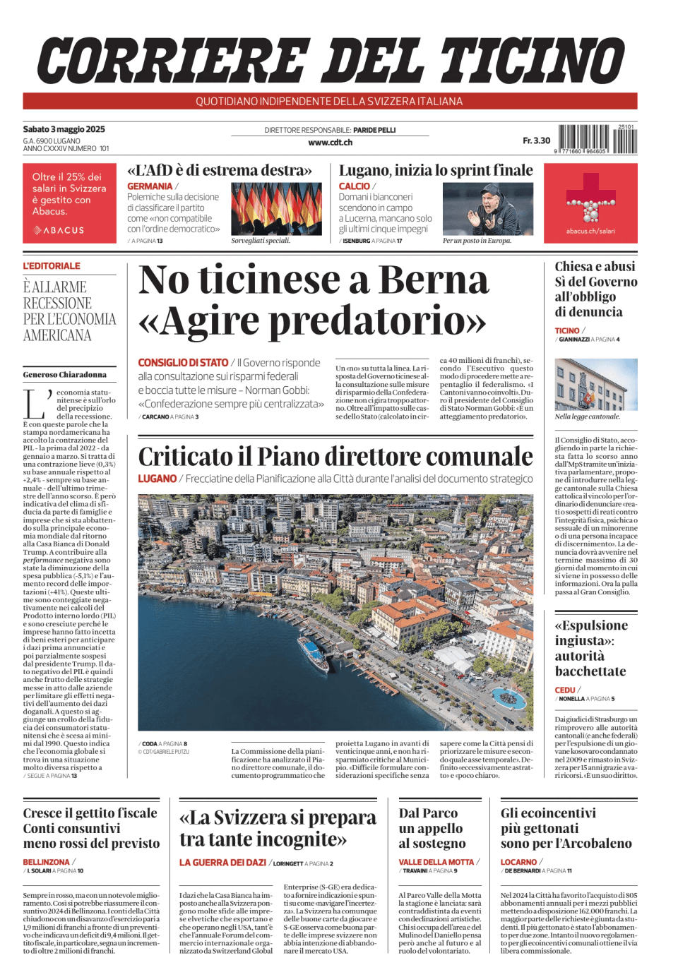 Prima-pagina-corriere-del-ticino-oggi-edizione-di-oggi-20250503