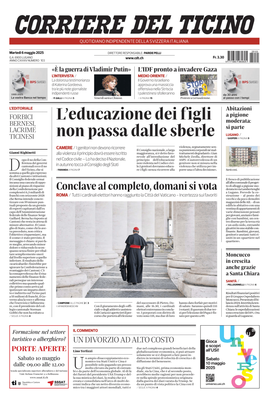 Prima-pagina-corriere-del-ticino-oggi-edizione-di-oggi-20250506