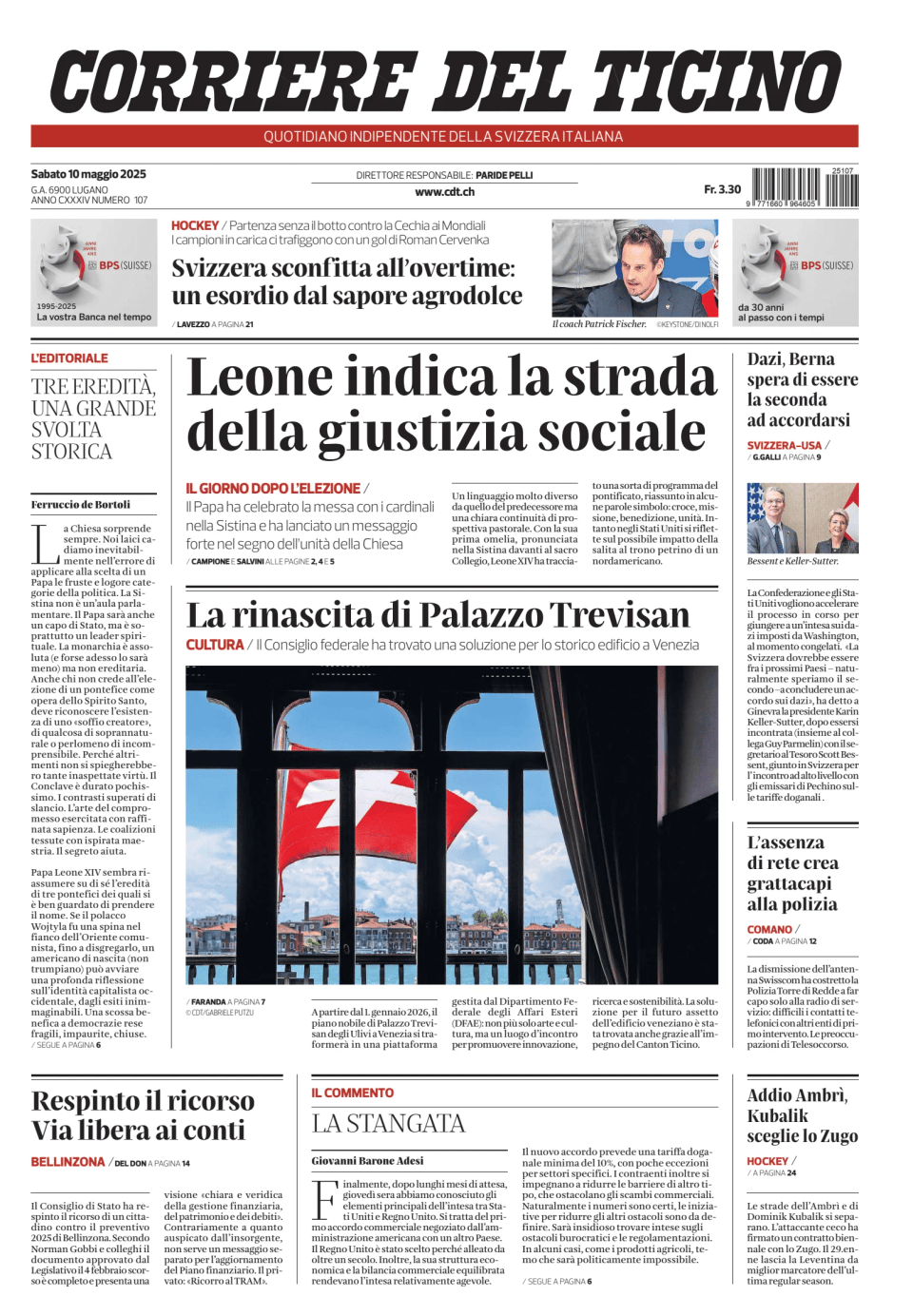 Prima-pagina-corriere-del-ticino-oggi-edizione-di-oggi-20250510