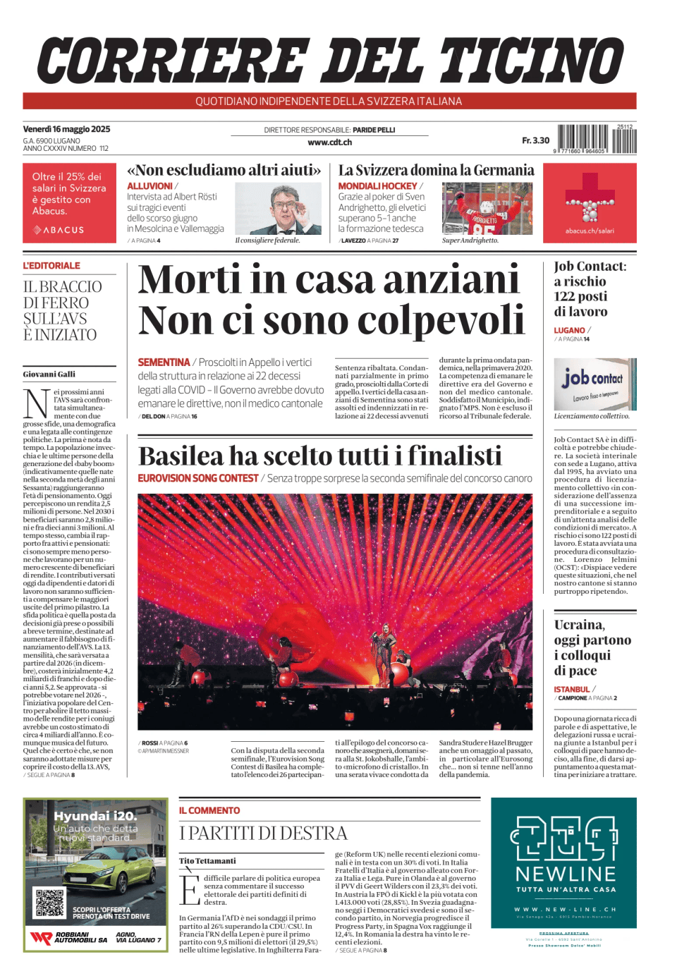 Prima-pagina-corriere-del-ticino-oggi-edizione-di-oggi-20250516