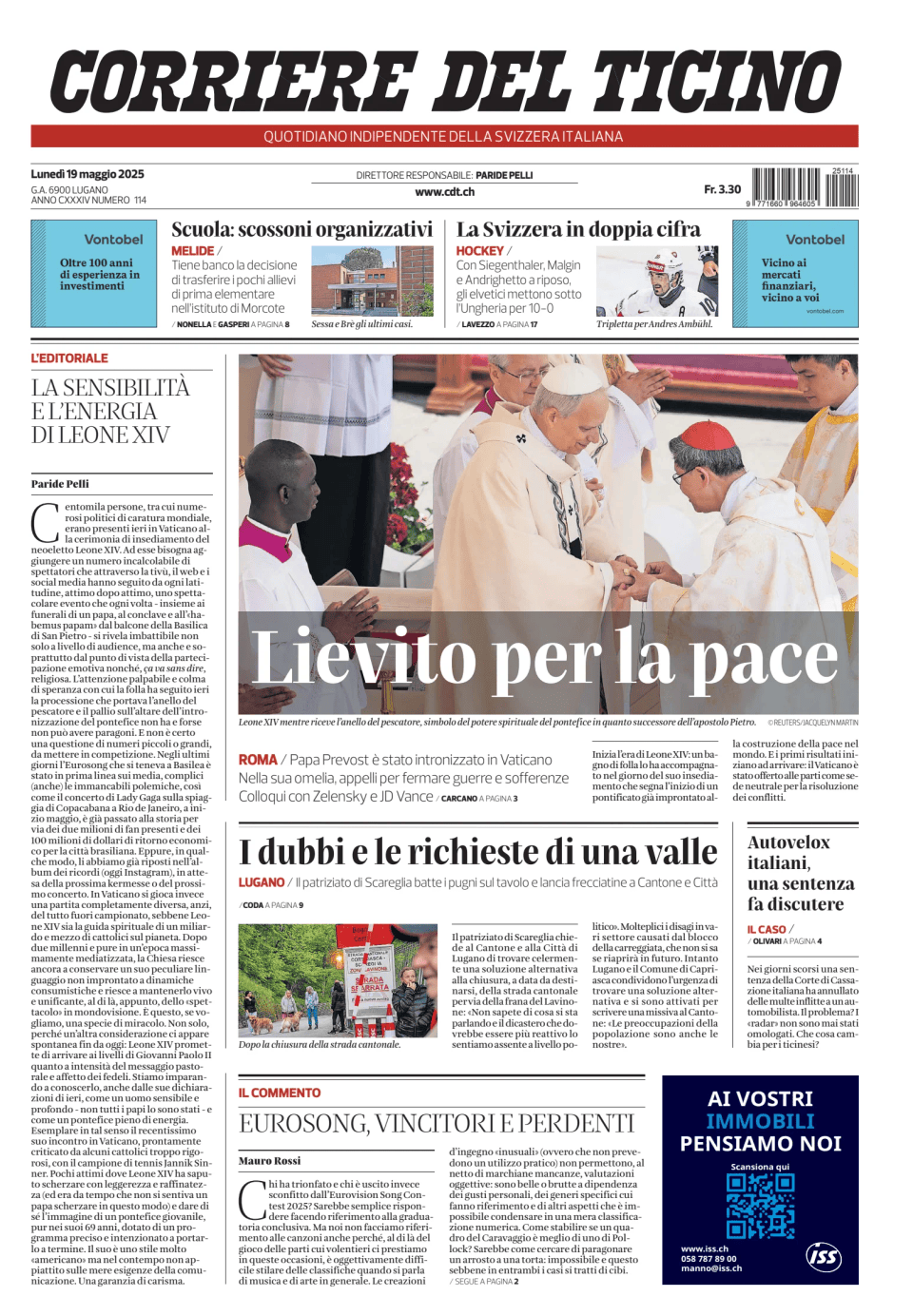 Prima-pagina-corriere-del-ticino-oggi-edizione-di-oggi-20250519