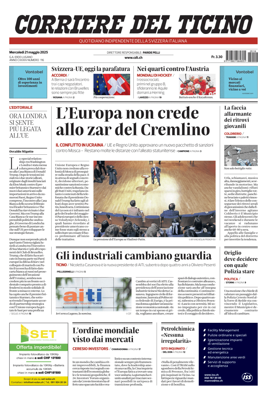 Prima-pagina-corriere-del-ticino-oggi-edizione-di-oggi-20250521