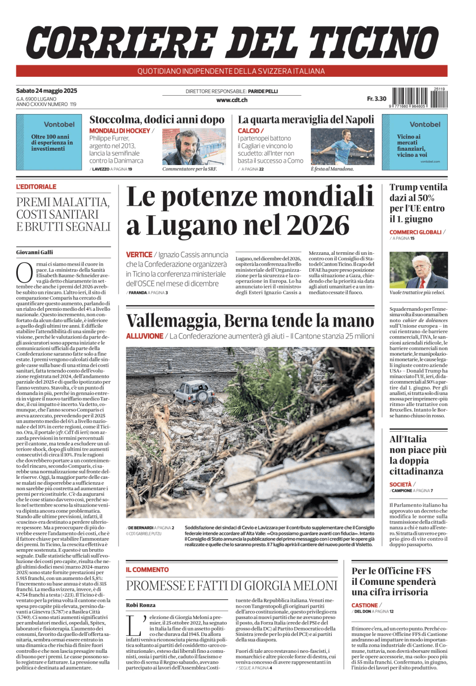 Prima-pagina-corriere-del-ticino-oggi-edizione-di-oggi-20250524