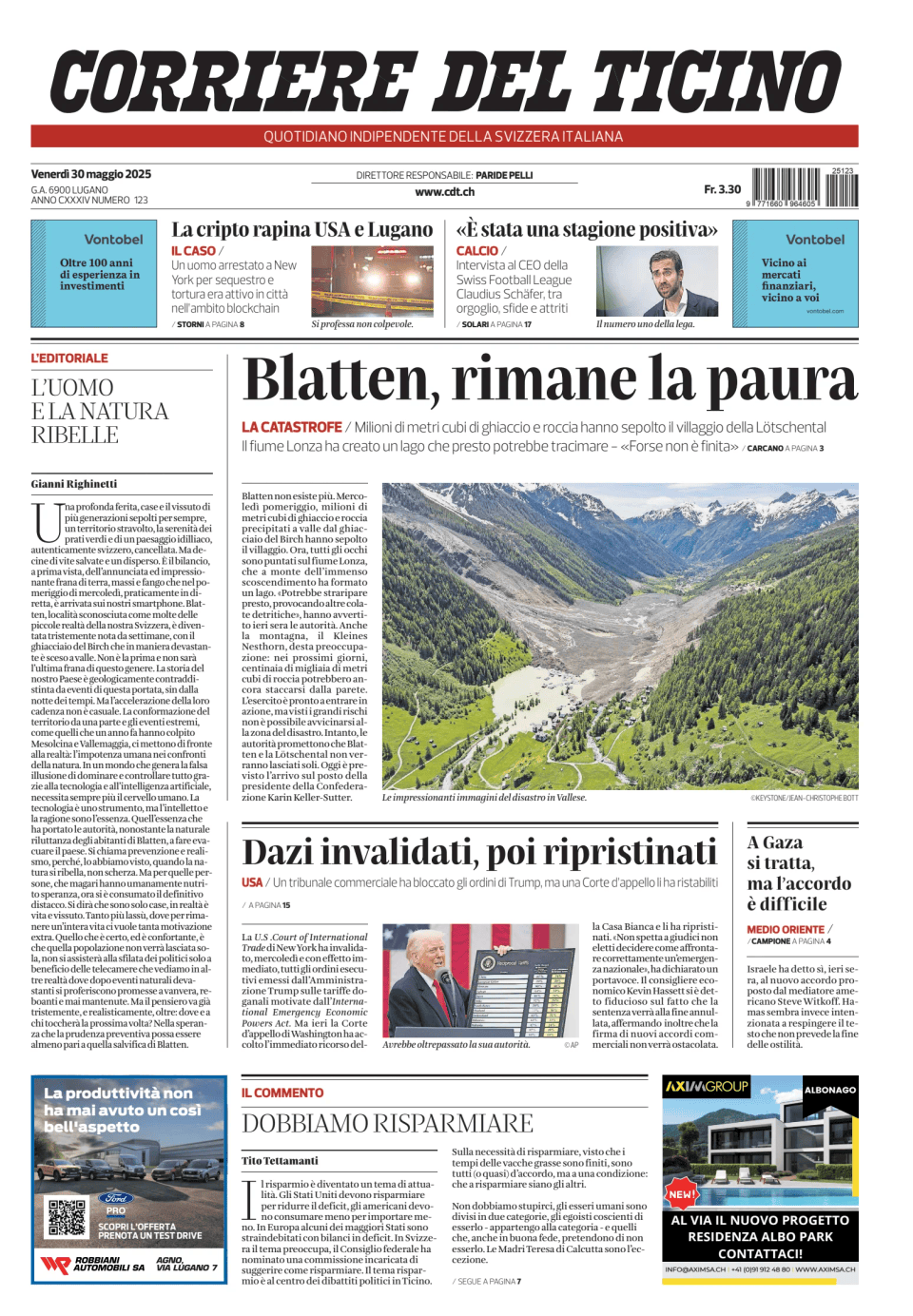 Prima-pagina-corriere-del-ticino-oggi-edizione-di-oggi-20250530