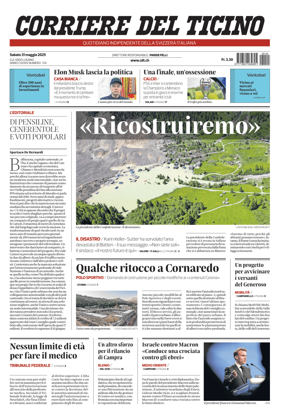 Prima-pagina-corriere-del-ticino-oggi-edizione-di-oggi-20250531