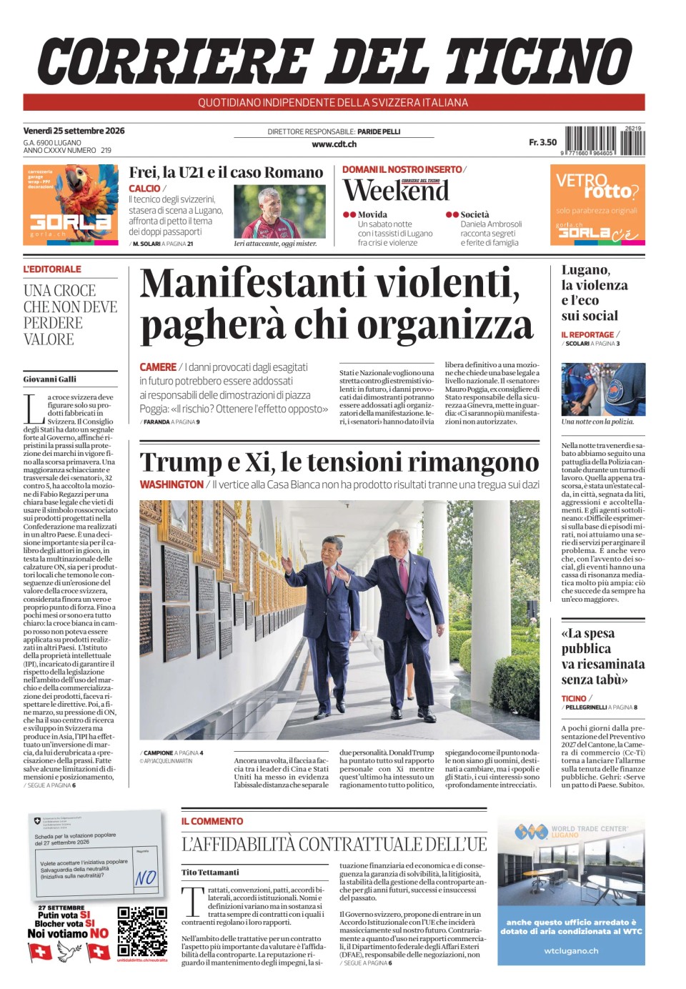 Prima-pagina-corriere-del-ticino-oggi-edizione-di-oggi-20260925