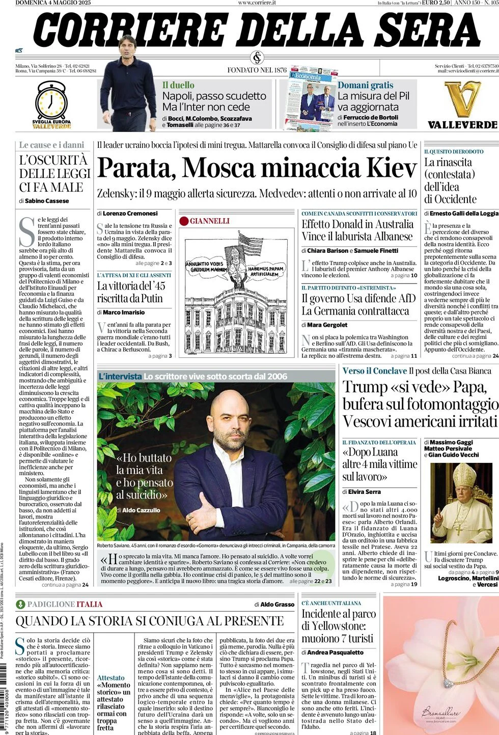 Prima-pagina-corriere-della-sera-edizione-di-oggi-04-05-2025